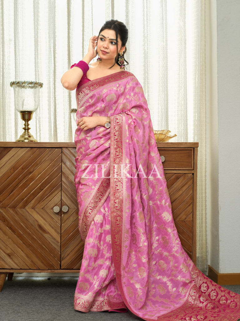 Pastel Pink Munga Silk Saree