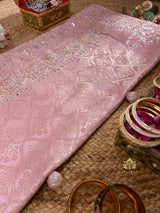 Pastel Pink Special Zardozi Gota Handwork Banarasi Silk Saree