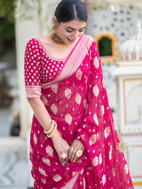 Queen Pink Banarasi Khaddi Weaved Georgette Saree