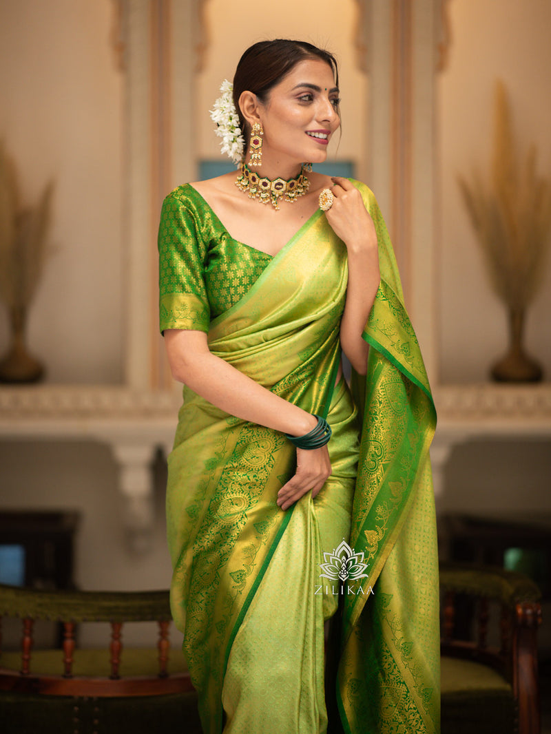 Parrot Green Kanjeevaram Silk Saree