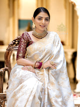 Pearl White Banarasi Uppada Silk Saree