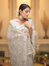 Ivory white Gota Embroidery French Silk Saree