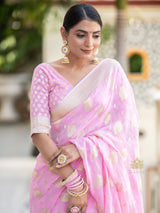 Baby Pink Banarasi Khaddi Weaved Georgette Saree