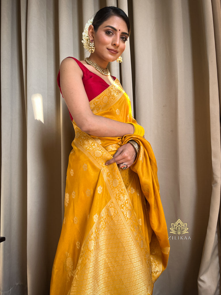 Mustard Yellow Banarasi Uppada Silk Saree