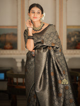 Midnight Black Kanchipuram Silk Saree