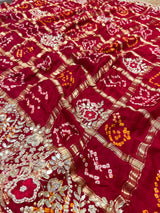 Calcutta Red Gotapatti Handwork Gajji Silk Ghatchola Bandhani Saree