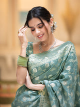 Turquoise Green Banarasi Uppada Silk Saree