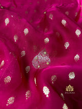 Magenta Pink Zardozi Pearl Handwork Mulberry Satin Silk Saree