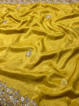 Mustard Golden Soft Tissue Silk Saree with Zardozi Handwork
