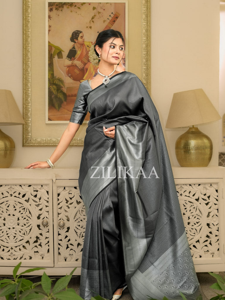 Midnight Black Kanjeevaram SIlk Saree