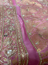 Baby Pink Zardozi Handwork Mulberry Banarasi Silk Saree