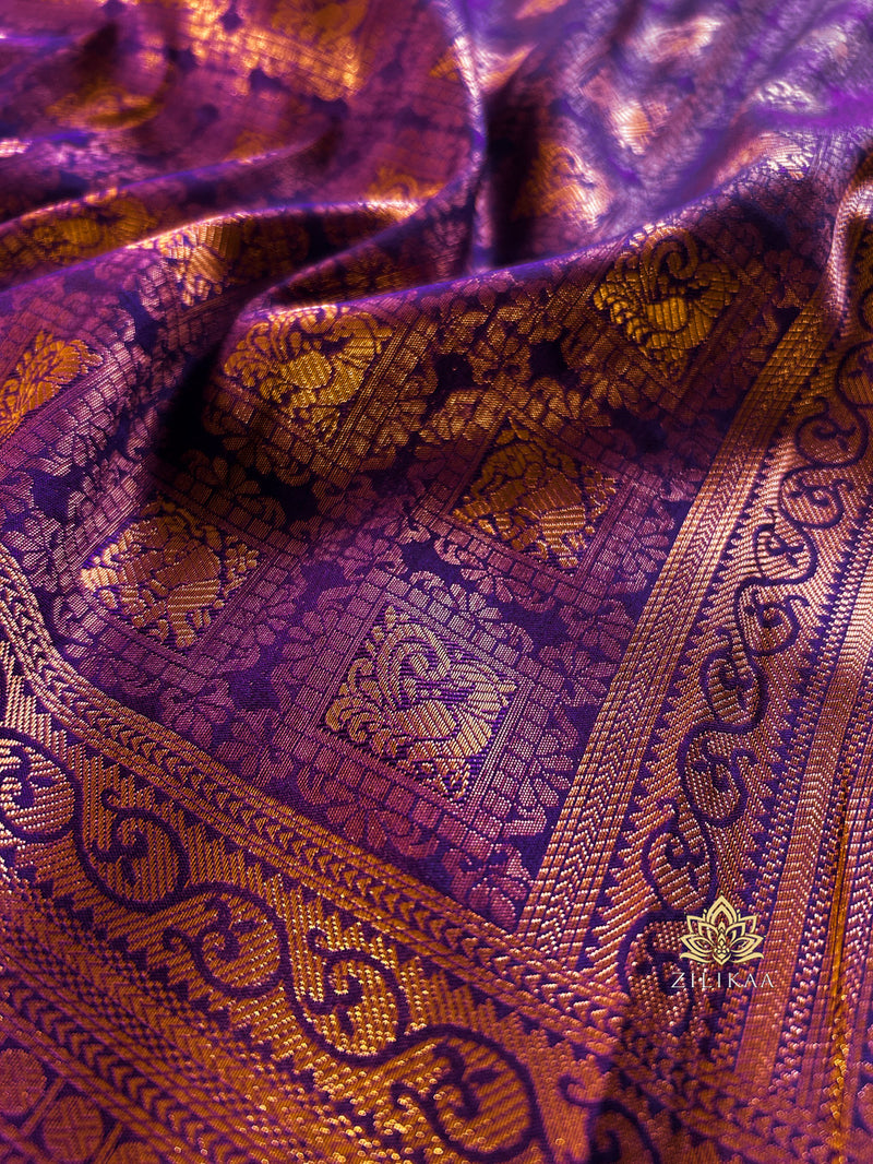 Eggplant Purple Kanjeevaram Silk Saree
