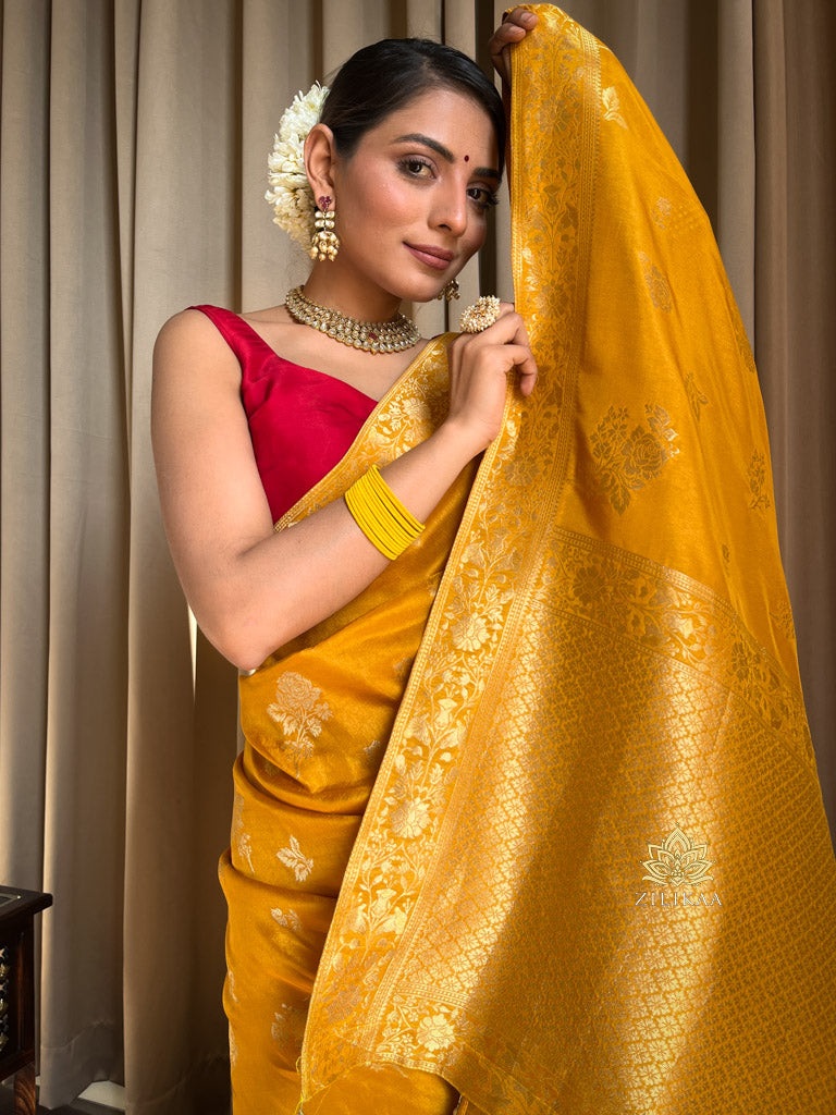 Mustard Yellow Banarasi Uppada Silk Saree