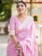 Baby Pink Banarasi Khaddi Weaved Georgette Saree