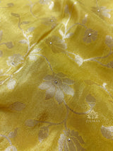 Lemon Yellow Zardozi Handwork Zari Tissue Silk Saree
