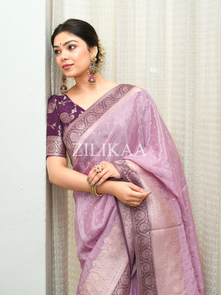 Lilac Purple Munga Silk Saree