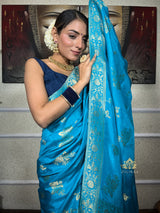Firozi Blue Banarasi Uppada Silk Saree