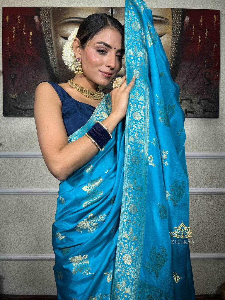 Firozi Blue Banarasi Uppada Silk Saree