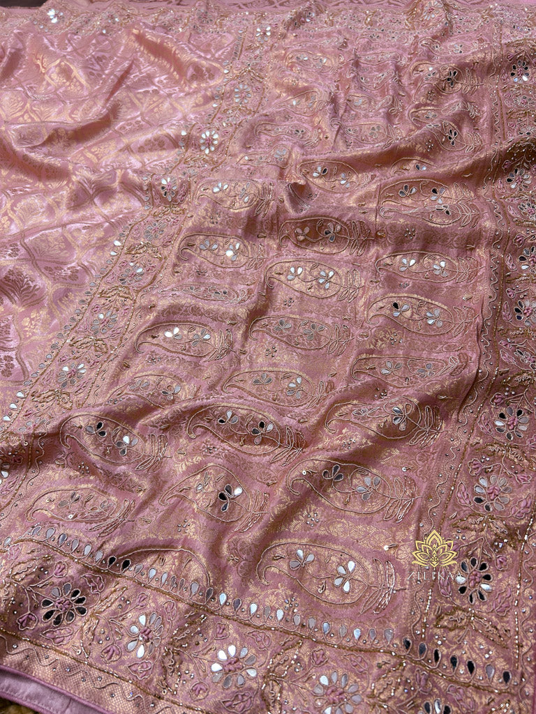 Pastel Pink Special Zardozi Gota Handwork Banarasi Silk Saree