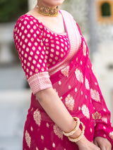 Queen Pink Banarasi Khaddi Weaved Georgette Saree