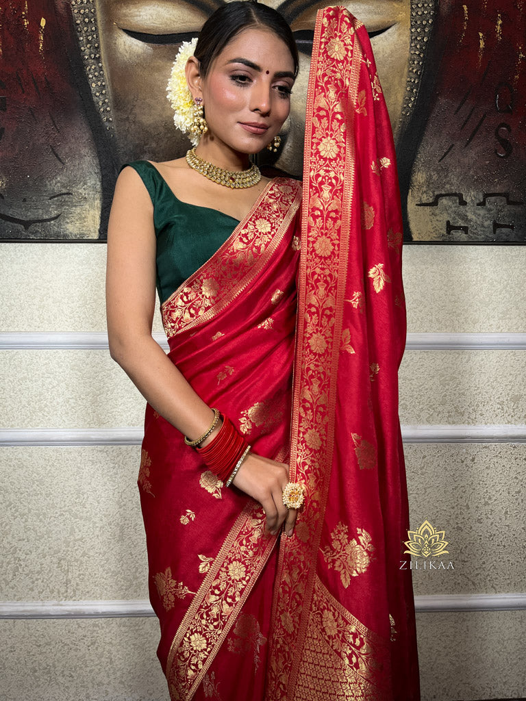 Scarlet Red Banarasi Uppada Silk Saree