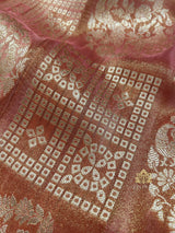 Orchid Peach Zardozi Handwork Zari Tissue Silk Saree