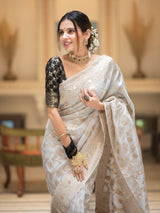 Pearl White Banarasi Uppada Silk Saree
