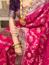 Queen Pink Munga Silk Saree