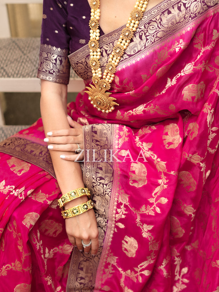 Queen Pink Munga Silk Saree