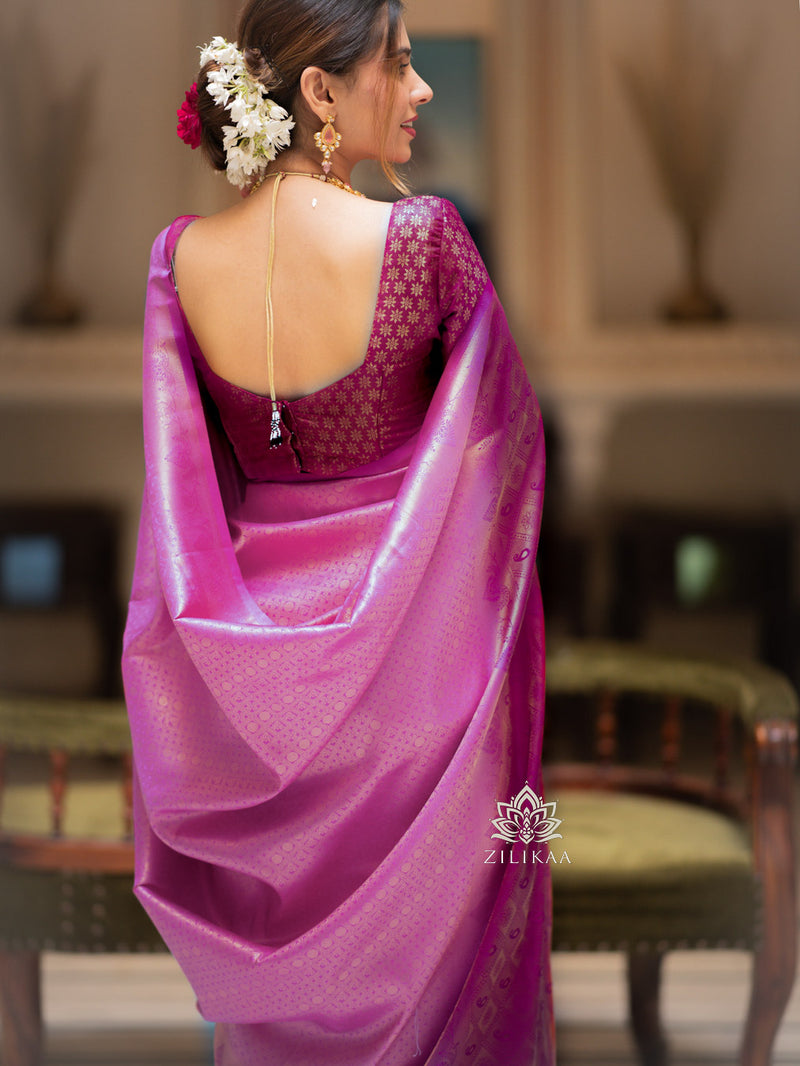 Fuchsia Purple Kanjeevaram Silk Saree