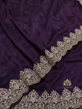 Plum Purple Munga Silk Saree With Zardozi Scalloped Border