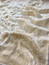 Ivory White Banarasi Khaddi Weaved Georgette Saree