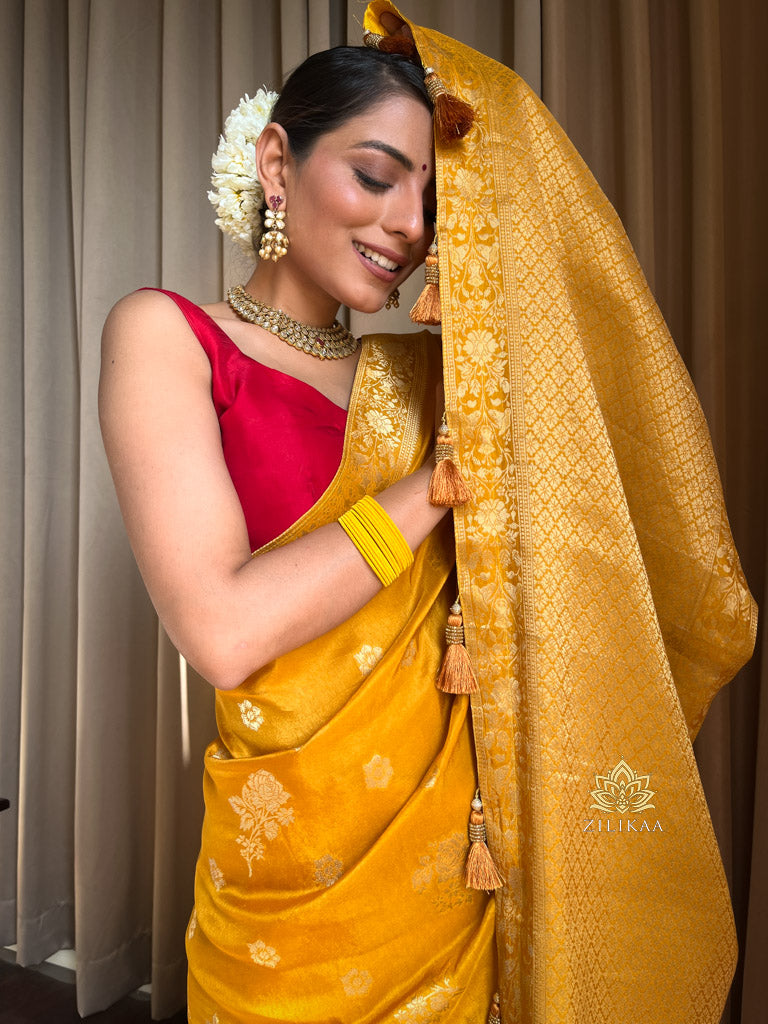 Mustard Yellow Banarasi Uppada Silk Saree