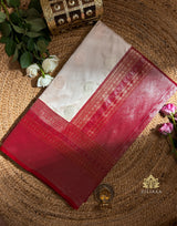 Ivory with Red Banarasi Katan Silk Saree