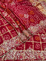 Calcutta Red Gotapatti Handwork Gajji Silk Ghatchola Bandhani Saree