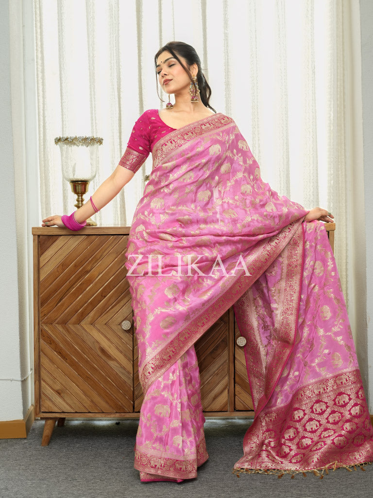 Pastel Pink Munga Silk Saree