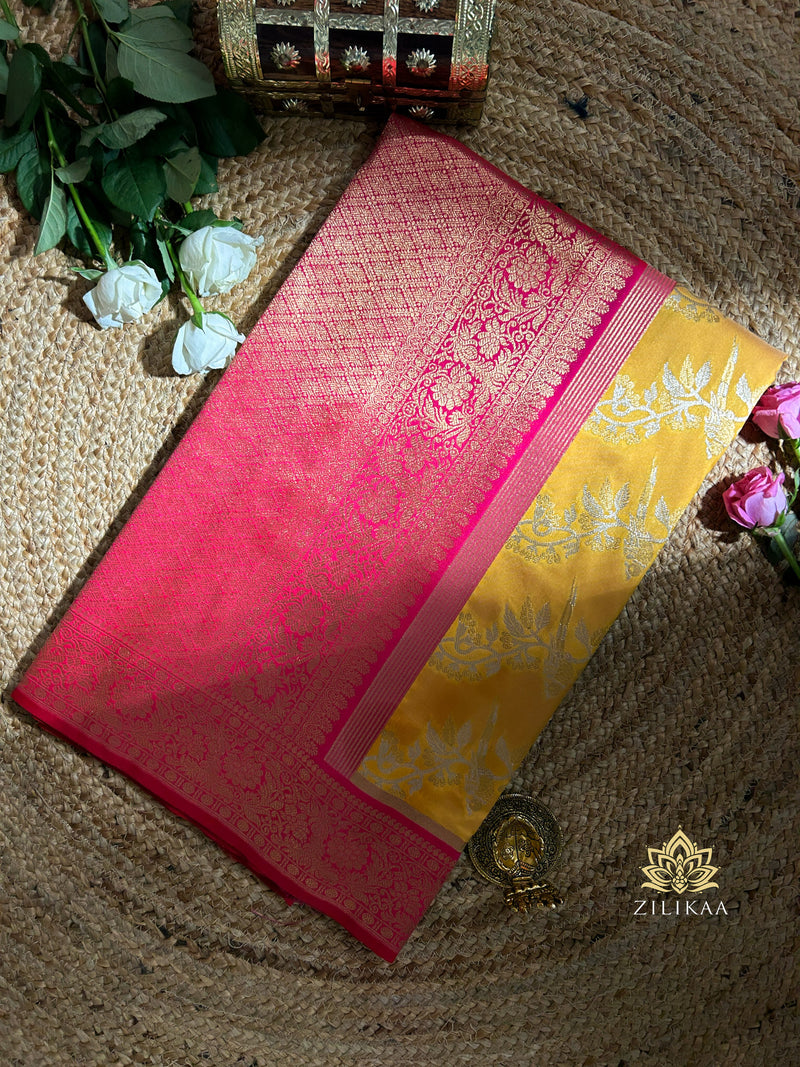 Daffodil Yellow Banarasi Katan Silk Saree