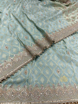 Ocean green Zardozi Handwork Munga Banarasi SIlk Saree