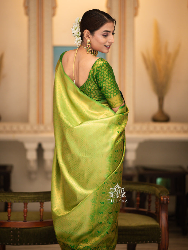 Parrot Green Kanjeevaram Silk Saree