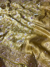 Olive Green Zardozi Handwork Patola Designer Munga silk saree
