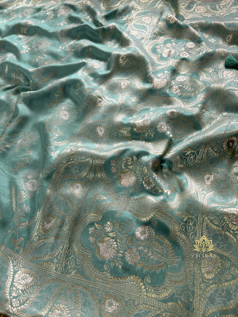 Turquoise Green Banarasi Uppada Silk Saree
