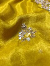 Mustard Golden Soft Tissue Silk Saree with Zardozi Handwork
