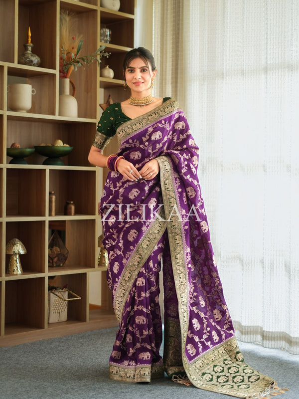 Berry Purple Munga Silk Saree