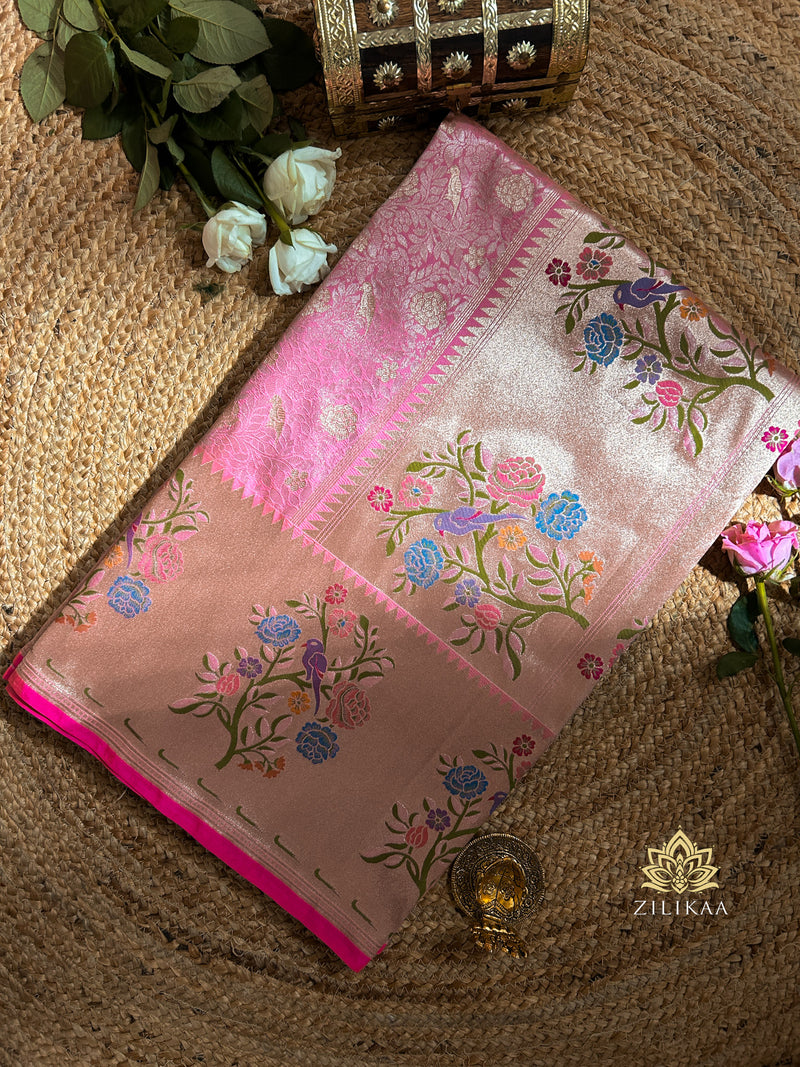Hot Pink Meenakari Banarasi Katan Silk Saree