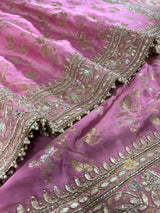 Baby Pink Zardozi Handwork Mulberry Banarasi Silk Saree
