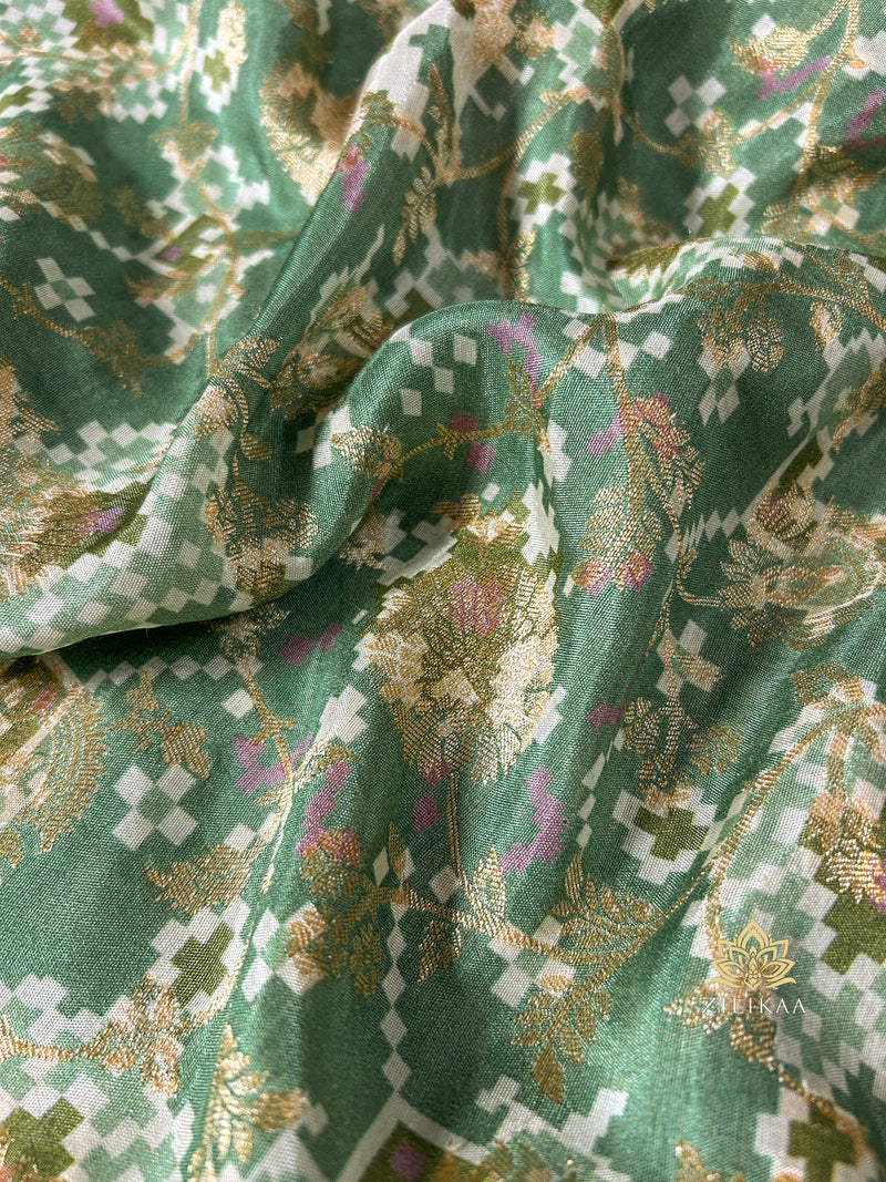 Fern Green Zardozi Handwork Patola Munga silk saree