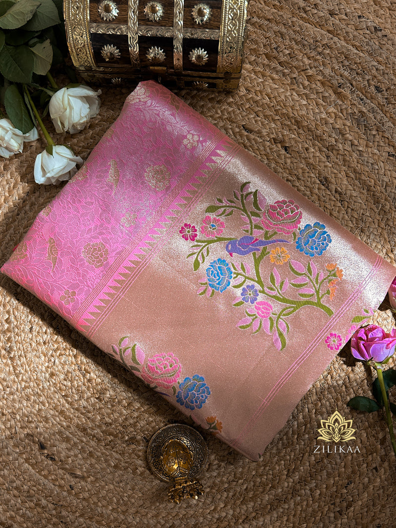 Hot Pink Meenakari Banarasi Katan Silk Saree