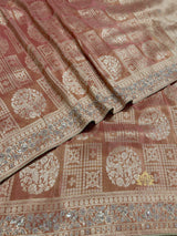 Orchid Peach Zardozi Handwork Zari Tissue Silk Saree