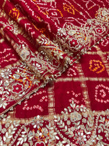 Calcutta Red Gotapatti Handwork Gajji Silk Ghatchola Bandhani Saree