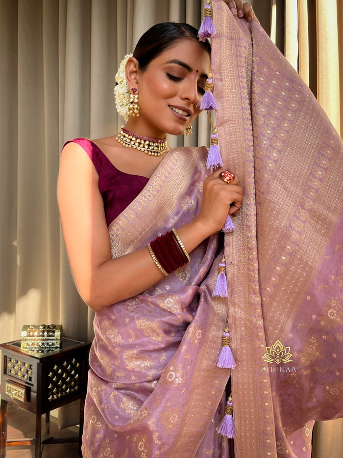 Lavender Purple Banarasi Uppada Silk Saree – Zilikaa